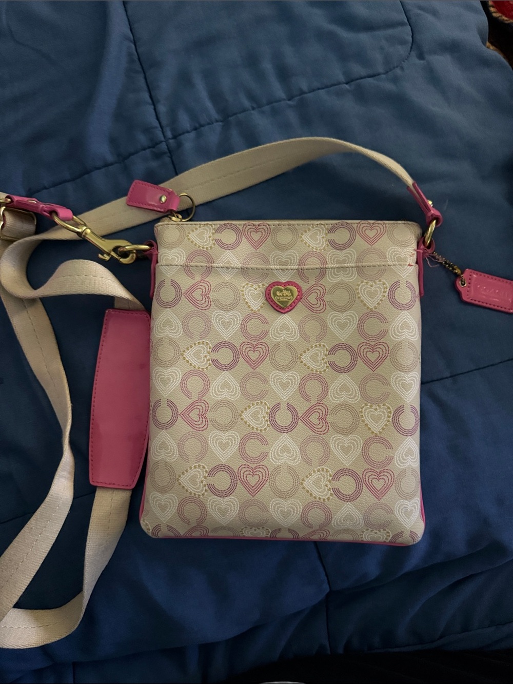 Coach Cream and Pink Heart-Print Crossbody Bag